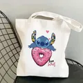 Disney Stitch Tote Bag Canvas Shoulder Bag Eco Hip Hop Lilo and Stitch Shopping Bag Women Tote