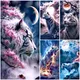 Large Size 5D Diamond Painting Sakura Tree Tiger Moon Mosaic Embroidery Wild Animals Cross Stitch