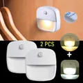 2Pcs Motion Sensor LED Night Light PIR Batteries Energy Saving Bedroom Lamp Automatic Wall Mounted