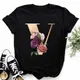 Custom Name Letter Combination Women's Tshirts High Quality Printing T-shirt Flower Letter A B C D E