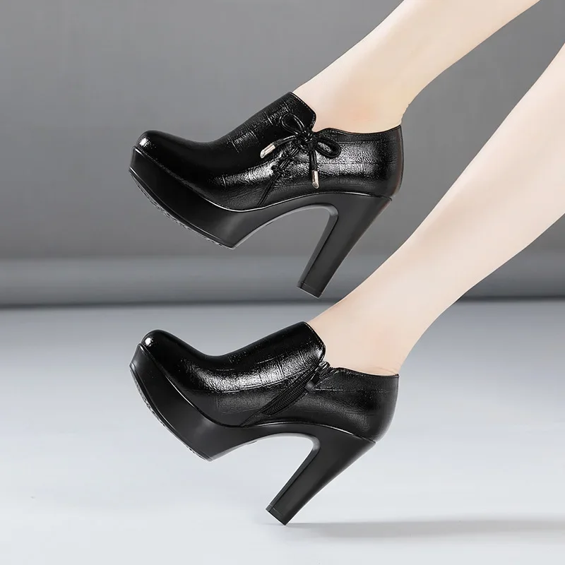 Small Size 32-43 Quality Decent Soft Leather Shoes Women's Platform Pumps for Office Work 2026 Block High Heels Shoes Model Work
