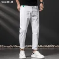 Pure White Jeans Ankle Length Men Plus Size 48 44 42 Autumn Elastic Denim Trousers 46 Pencil