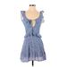 Flynn Skye Casual Dress - Mini Plunge Sleeveless: Blue Print Dresses - Women's Size Small