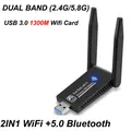 USB 3.0 WiFi Bluetooth 5.0 Wireless Network Card 1300M 802.11ac Adapter AC1300 Antenna Dual Band For