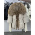 2023 Winter Women Puffer Coat Large Real Fox Fur Collar Thick Luxury Parkas Outerwear Female 90%