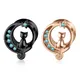 Ear Tunnels Plugs 316L Stainless Steel Cute Kitty Ear Expander Black Gold Color Zircon Star Piercing