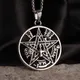 Vintage Wiccan Pentagram Pendant Necklace Jewish Hebrew Four Letters Stainless Steel Jewelry for Men