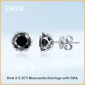 EWYA Sparkling Real 0.5-2CT D Color Moissanite Stud Earrings For Women S925 Silver Plated Rhodium