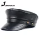 Black PU military hat ladies retro military hat leather beret ladies autumn and winter hat sailor