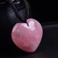 Natural Rose Quartz Heart Shaped Pendant Reiki Healing Pink Crystal Love Accessories Charms Necklace