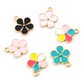 20 PCs Zinc Based Alloy Enamel Charms Sweet Flower Gold Color For DIY Handmade Jewelry Earring