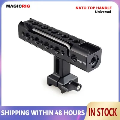 MAGICRIG NATO Top Handle with Cold Shoe Mount, ARRI Locating Holes,1/4"-20 & 3/8"-16 Holes for Sony Nikon Canon DSLR Camera Cage