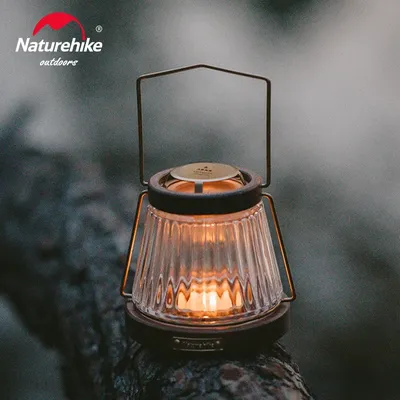 Naturehike Lamp Candle Hanging Vintage Lantern Wooden Glass Candle Holder Candlesticks Camping Atmosphere Decoration Gifts