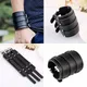 Leather Bracelet Buckle Bangles & Bracelet Wide Black Vintage Punk Statement For Men Jewelry Gift