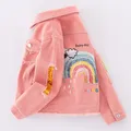 5-12 Years Teen Girls Denim Jacket New Fashion Pink Rainbow Sequins Jean Coat For Girl Spring Autumn