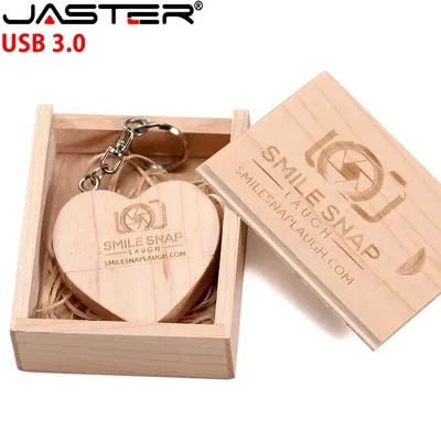 JASTER 64 GB Holz-Herzform, USB 3.0-Verpackungsbox, USB-Flash-Laufwerk, 4 GB, 16 GB, 32 GB, Image