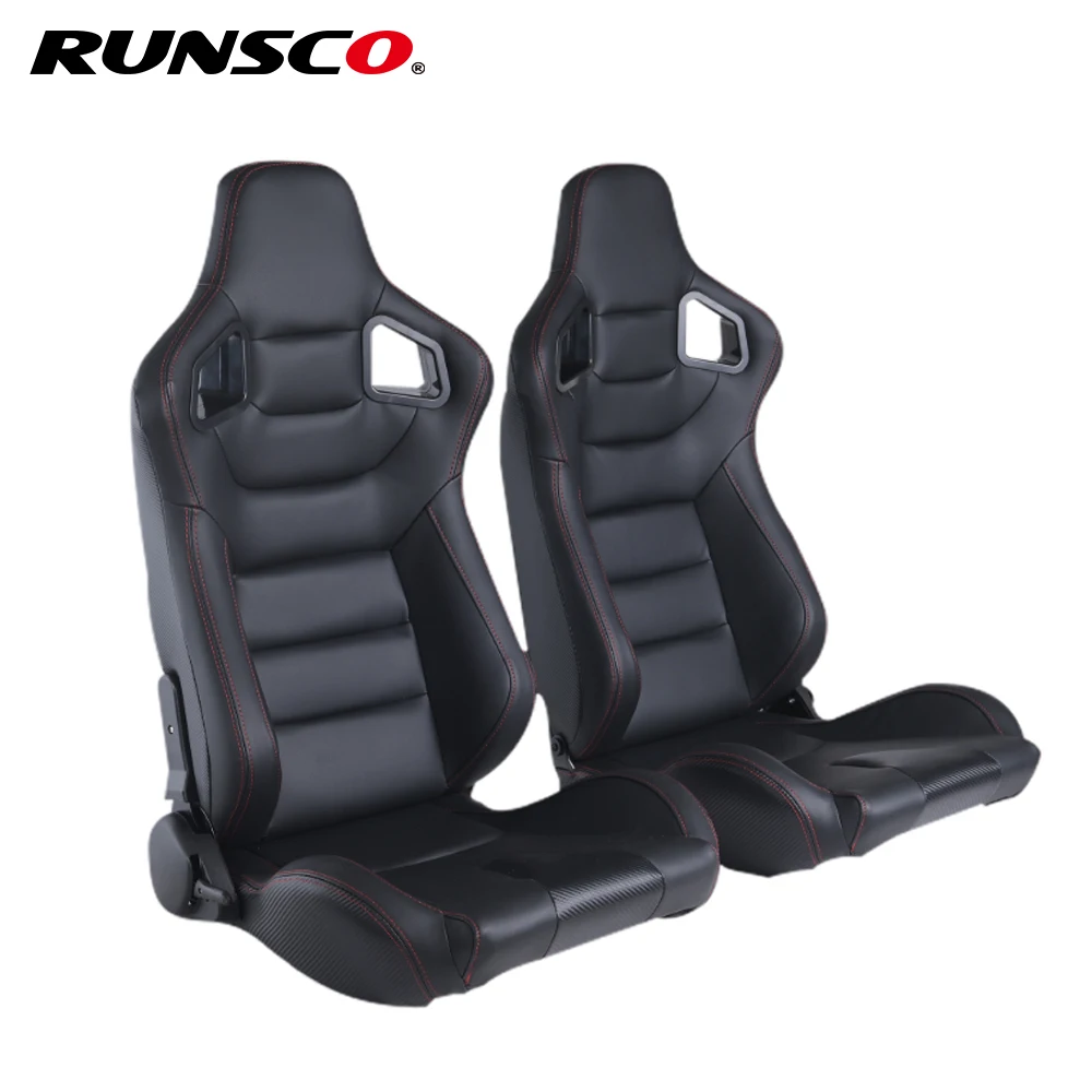 Auto Zubehör 1 Stück Einstellbare Racing Sitze Sport PVC Leder Auto Reclinable Sitze W/ 2 Rutschen Image