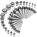 36PC Gauges Ear Stretching Kit Stainless Steel 14G-00G Gauges for Ear Plugs Tunnels and Taper Set