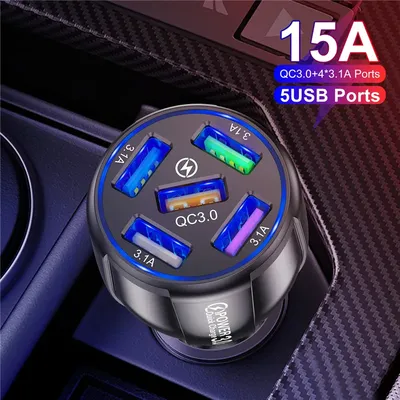 USLION 5-Port-Schnelllade-USB-Ladegerät für Xiaomi Redmi Note 10 Pro Quick Charge 3.0 15A Ladegerät Handy-Ladegerät im Auto Image