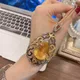 Unique Royal Court Yellow Crystal Pendant Necklaces For Women Antique Gold Color Vintage Jewelry