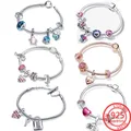 2022 Summer New Real 925 Silver Color Charms Bracelets for Women DIY Crystal Beads Brand Bracelets