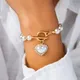 Boho Mode Armbänder für Frauen neue Vintage Kristall Perle Herz Anhänger Gold Farbe Schmuck Geschenk