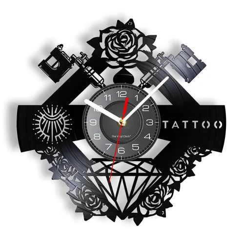 Tattoo Studio Zeichen Tattoo Custom Name Stille Vinyl Record Wand Clcok Tattoo Shop Tattoo Maschine