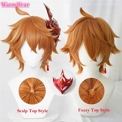 Tartaglia Synthetische Perücke Anime Tartaglia Kopfbedeckung Maske Requisiten Ohrringe Cosplay Anime Perücken Hitzebeständige Haar Party Perücken + Perückenkappe Image