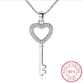 925 Sterling Silber Schmuck CZ Zirkonia Kristall Liebe Herz Schlüssel Anhänger Halskette Für Frauen