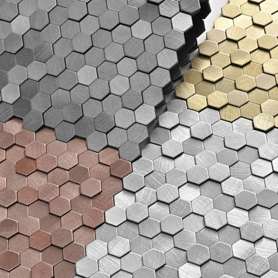 Luxus Metall Edelstahl Wand Mosaik 3D Badezimmer Mosaik Fliesen Aluminium Sechseck Mosaik Hintergrund Wand Aufkleber Selbst-klebe