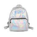 Women Preppy Style School Shiny Laser Mini Travel Student Cute Ladies Leather Backpacks Silver Small