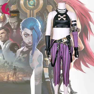 Jinx Cosplay Kostüm Anime LOL Jinx Arcane Cosplay Uniform Outfits Halloween Karneval Anzug Nach Maß Halloween Kostüm Image