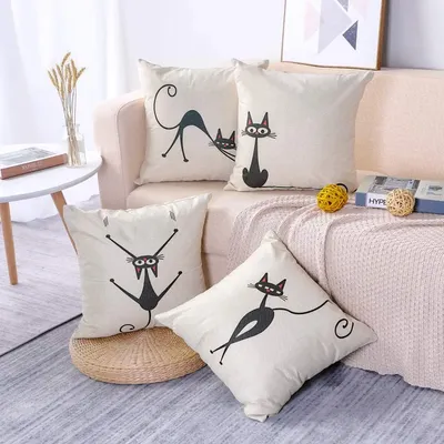 Vintage-Kissenbezug mit schwarzer Katze, Leinen-Kissenbezug für Wohnzimmer, Sofa, Schlafzimmer, Image