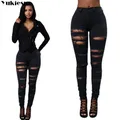 black white spring 2022 womens high waist Women's skinny jeans slim ripped hole woman denim capris