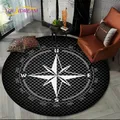 3D Retro Compass Series Circle Area Rug Round Carpet Rug for Living Room Bedroom Sofa Foot Pad Decor