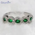 Cellacity Fashion Wave shaped Silver 925 Jewelry Emerald Ruby Ring for Women Round Gemstones Female