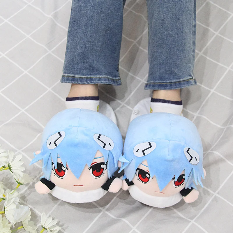 NEON GENESIS EVANGELION Plüsch Hausschuhe Anime Verdickung Ayanami Rei Winter Warm Non-slip Fell Hausschuhe Cartoon Flauschigen Schuhe Geschenke