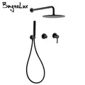 Built-in Shower Mixer Faucet Diverter With Water Outlet Holder Bagnolux Black Brass Rain Hand-Held