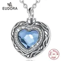 Eudora Sterling Silver Heart Locket Heart cremation memorial ashes urn Blue Crystal birthstone