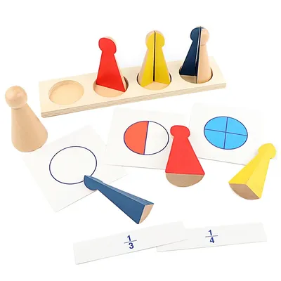 Baby Montessori Material Holz Spielzeug Bruchkegel Tablett Brüche mit Karte Kleine Größe Vorschule Image