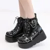 Marke Neue Damen Goth Plattform Stiefeletten Mode Schnalle Zip Niet Punk Keile High Heels Damen