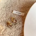 French Style 14K Gold Plated S925 Post Delicate Full Rhinestone Chunky Loop Charm Gold Hoop Earrings