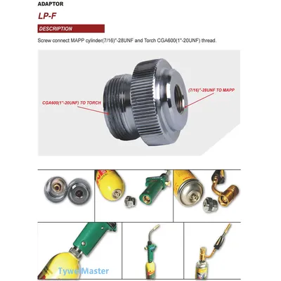 Adaptor CGA600 to 7/16"-28UNF for Braze Welding Torch MAPP Propane Gas Torch Heating Solder Burner adaptor Catridge
