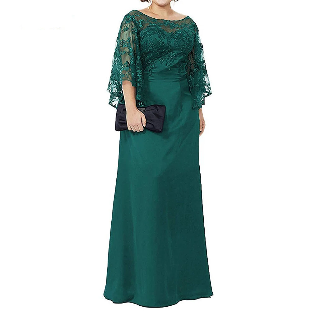 Neue Spitze Chiffon Mutter Der Braut Kleid Halbarm Plus SizeFloor Länge Royal Blau Grün Elegante Abendkleider Prom Kleid a-Line