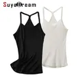 SuyaDream Women Silk Camisoles Natural Silk Sleeveless Solid Black White Chic Camis 2021 Summer