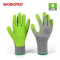 WORKPRO 6 Pairs Garden Gloves Work Glove with Eco Latex Palm Coated Working Gloves for Weeding