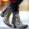 Herbst Winter Damen Stiefel Casual Stickerei Zipper Stiefeletten Niet Western Spitz Low-ferse Warme Stiefel Für Damen schuhe