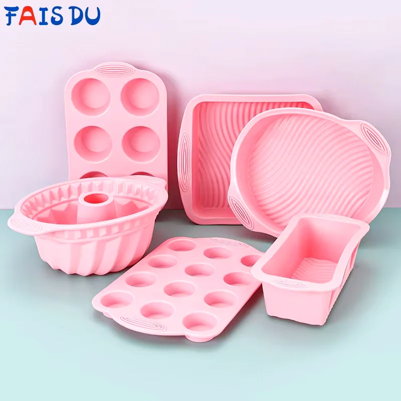 FAIS DU Rosa Antihaft-Silikon-Backformen-Set zum Backen von Kuchen für Gebäck, Kuchen, Muffin, Cupcake, Brot, Backzubehör, Werkzeuge Image