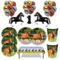 Horse Racing Theme Disposable Tableware Party Paper Plates Balloons Birthday Cowboy Party Boy Farm