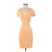 Abercrombie & Fitch Cocktail Dress - Bodycon V Neck Short sleeves: Orange Print Dresses - Women's Size X-Small Tall